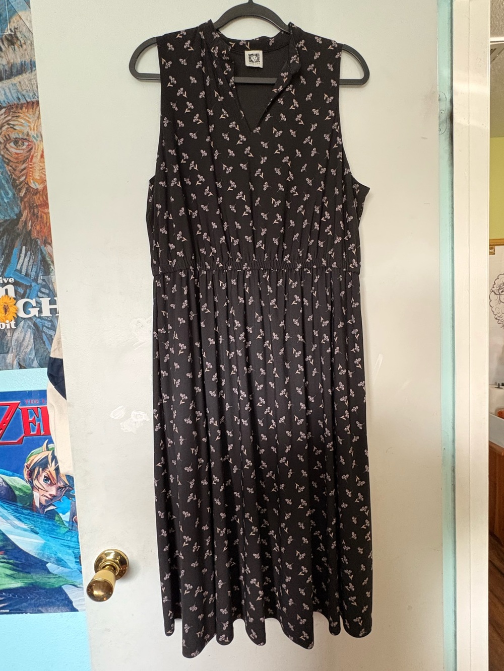 Anne Klein Black Sleeveless Floral Midi Dress